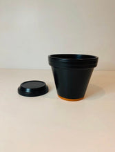 Load image into Gallery viewer, Etruscan black hand painted Plant Pots set of two
