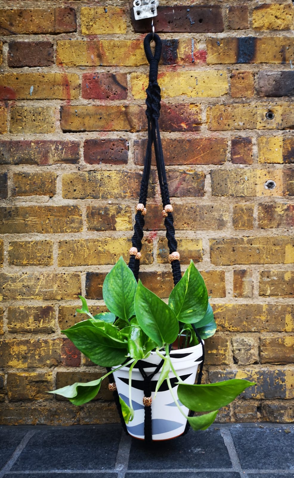 Black cotton and hand painted wooden beads handmade Macrame