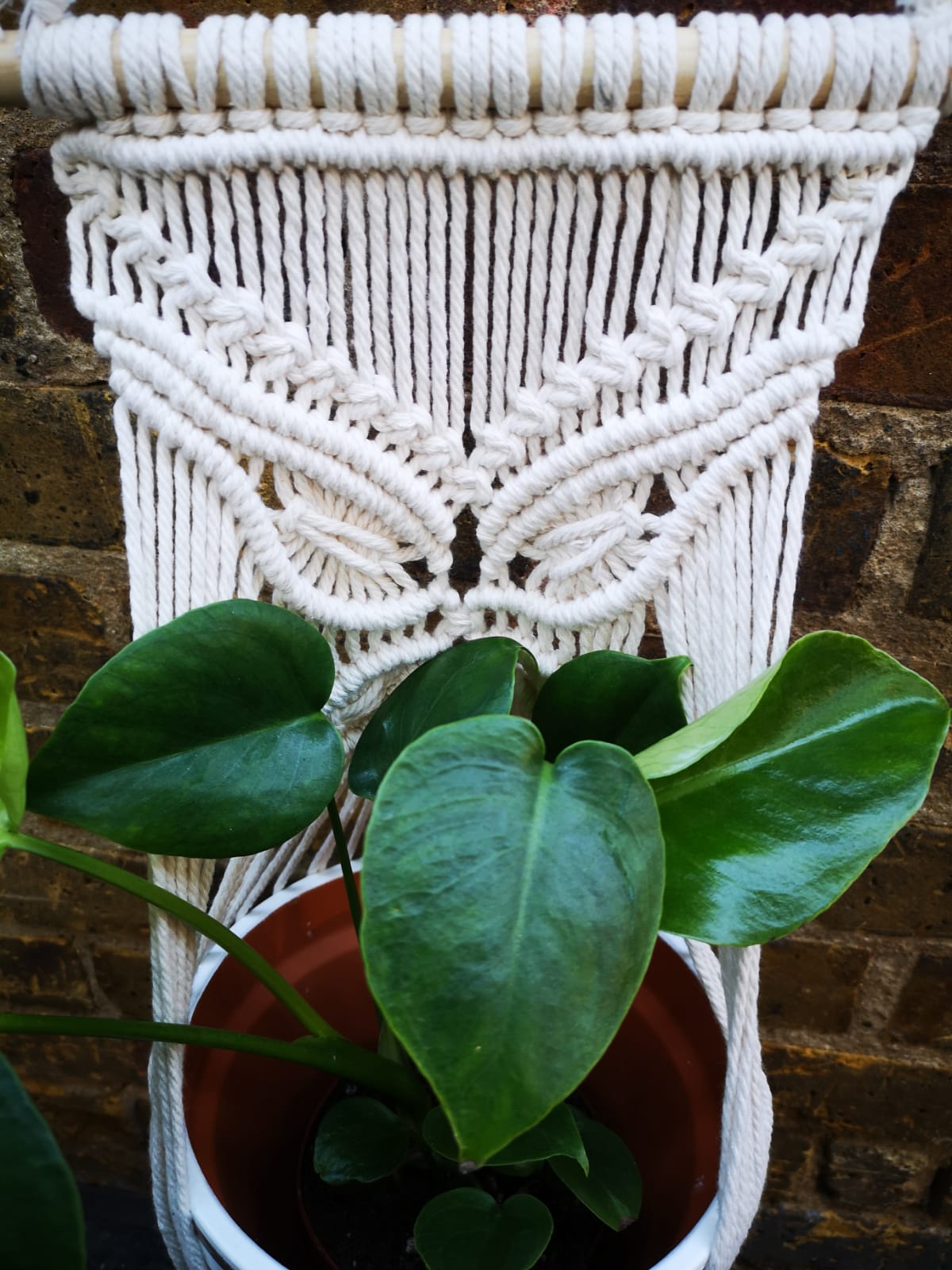 Macrame in white cotton hand made with butterfly design