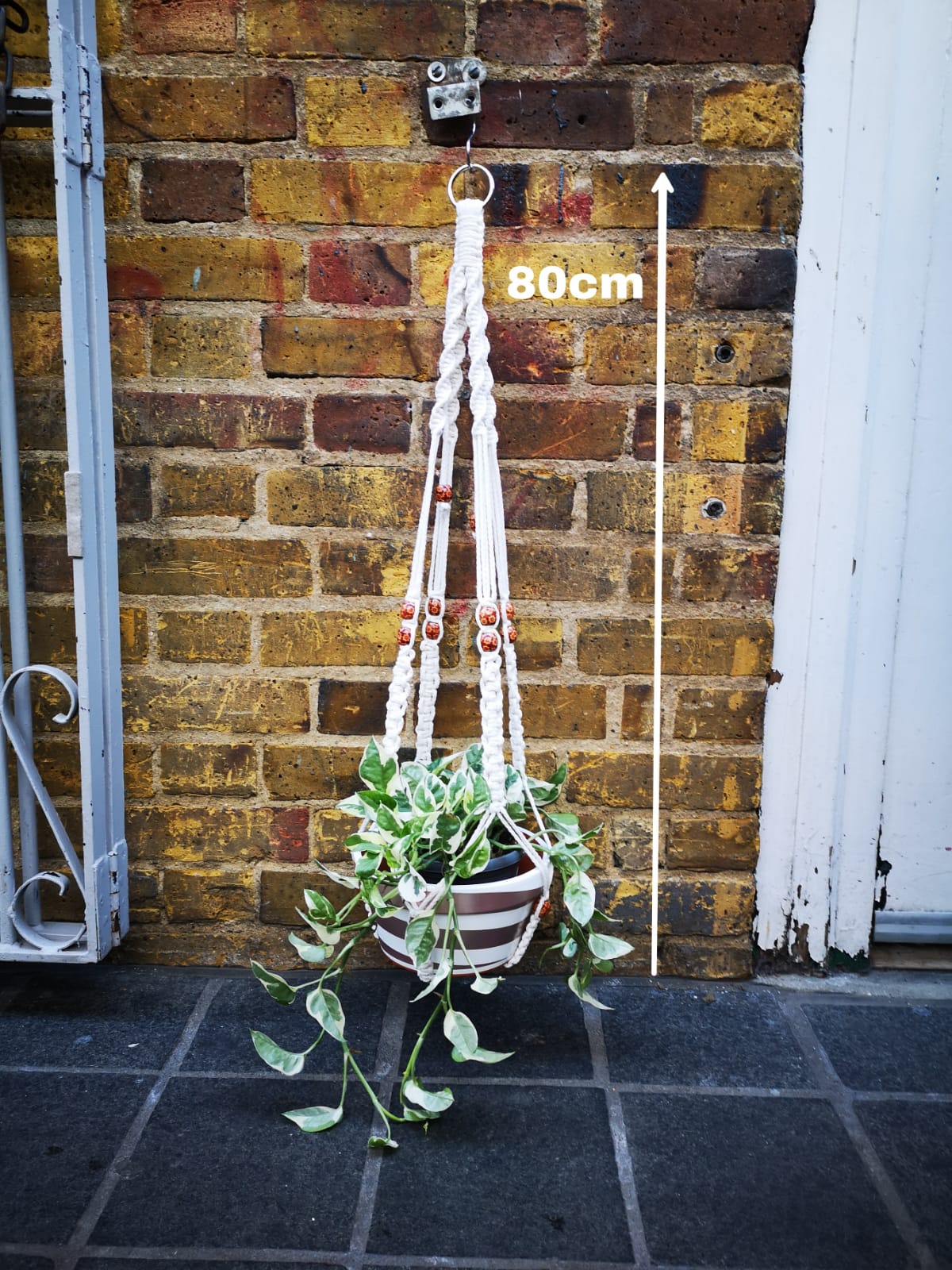 Macrame handmade with white cotton and hand painted wooden beads