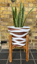 Load image into Gallery viewer, Whisky Barrel Oak Half Half Strong Leg Plant Pot Stand Hand Made In UK
