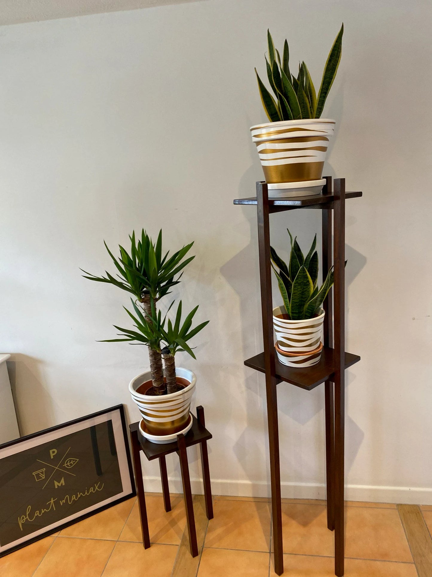 Tower Plant Pot Stand in single tier up to 70 cm tall in our strong leg Hand made in Uk