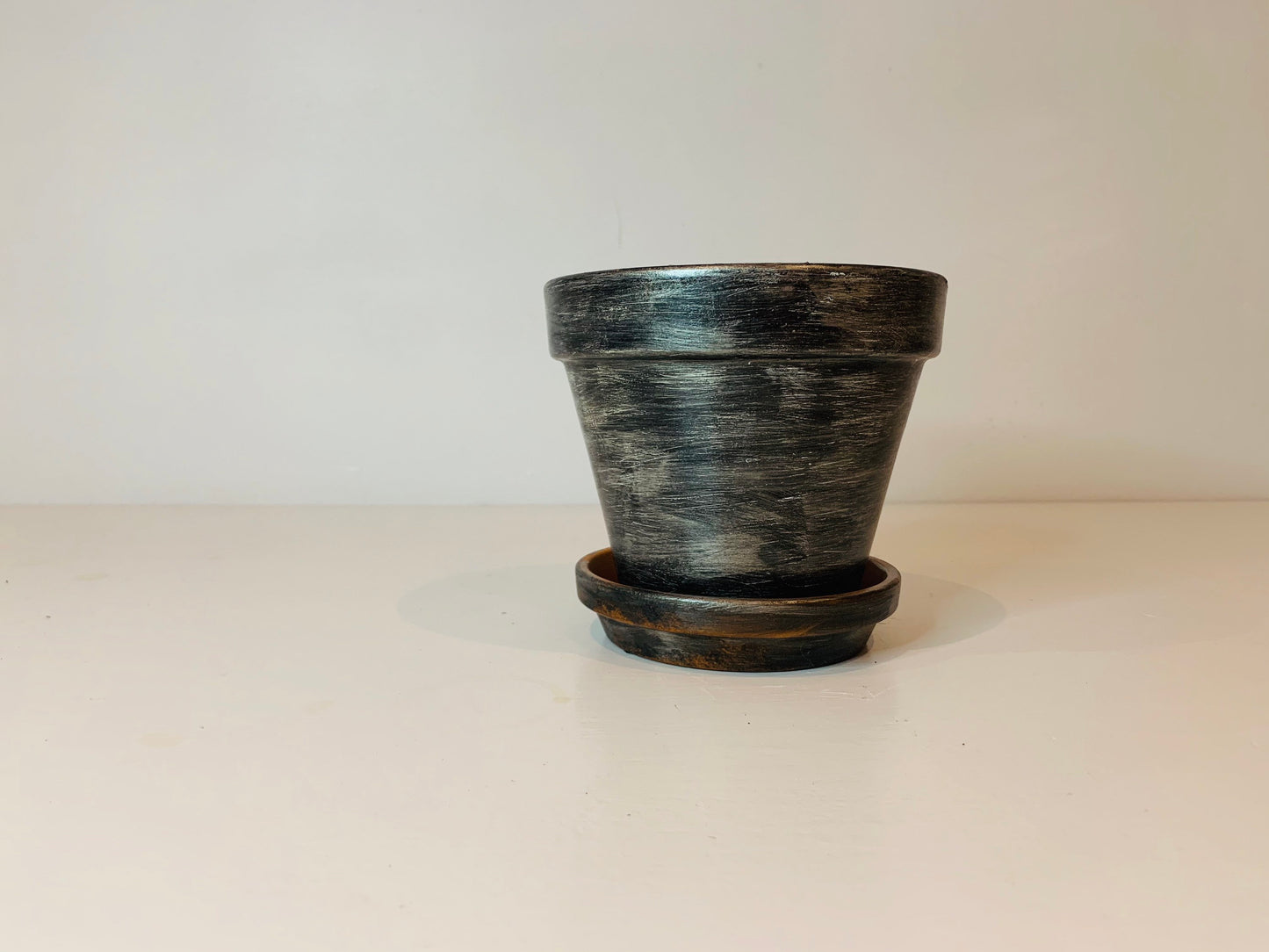 Etruscan black hand painted Plant Pots set of two