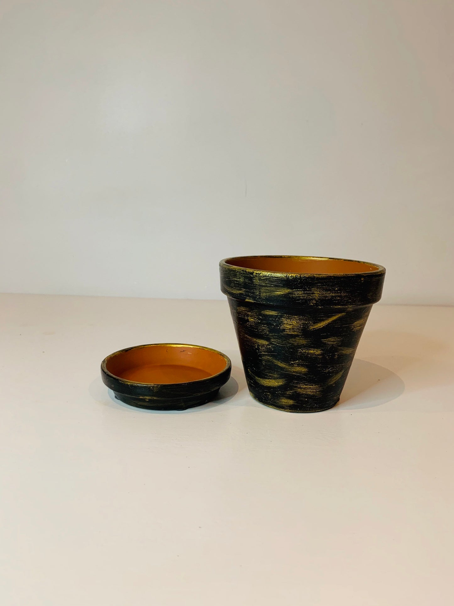 Etruscan black hand painted Plant Pots set of two