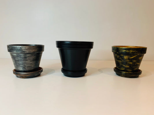 Etruscan black hand painted Plant Pots set of two