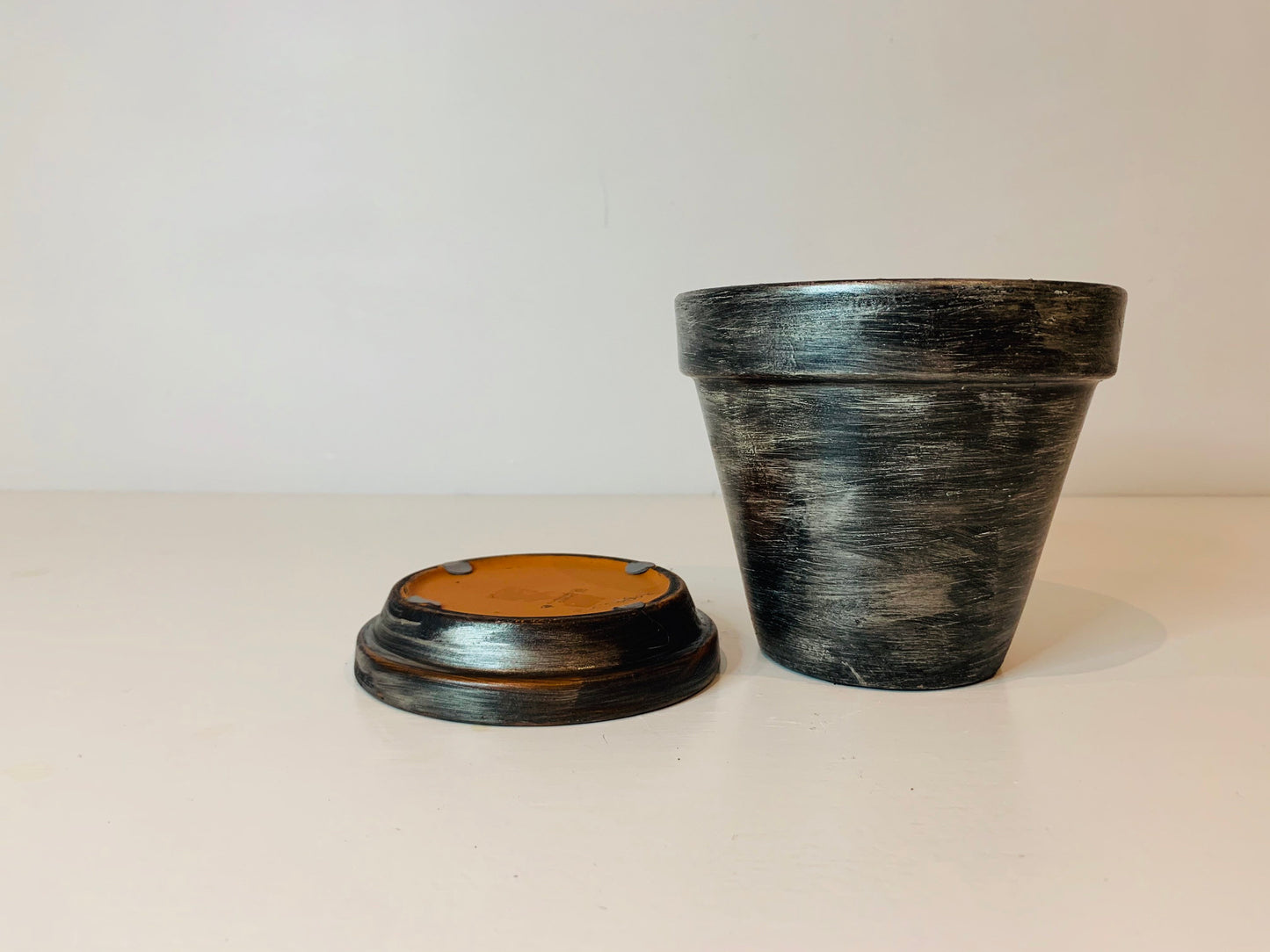 Etruscan black hand painted Plant Pots set of two