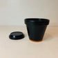 Etruscan black hand painted Plant Pots set of two